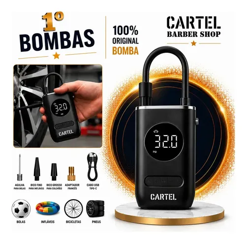 Mini Compressor Digital Portátil Cartel Barber Shop para Carro Mo...