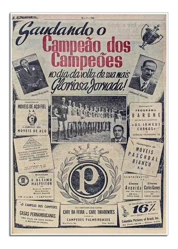 Poster Do Palmeiras - Jornal De Campeão Mundial 1951 (1