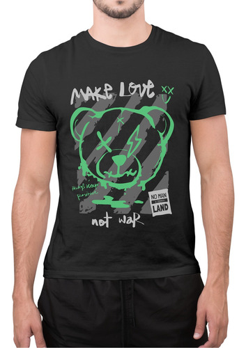 Playera Make Love Bear Doble Estampado 100% Algodón