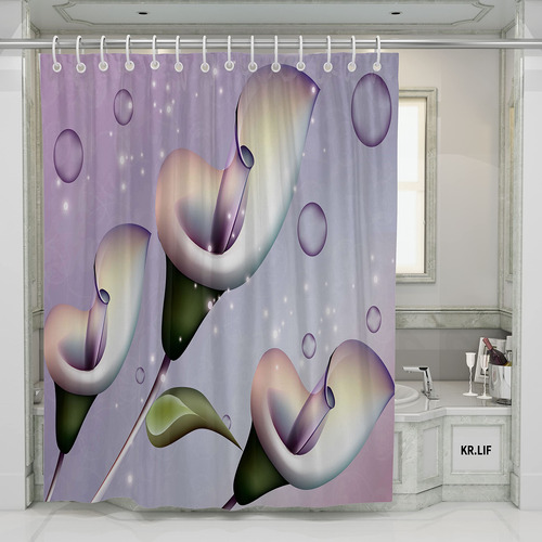 Cortina Ducha Calla Lily Flor Decoracion Baño Purpura Para X