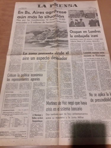 Tapa Diario La Prensa 02 05 1980 Cachari Dd.hh Inundaciones 