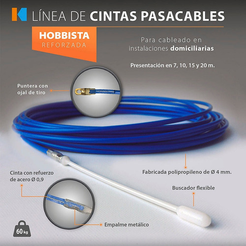 Imagen 3 de 6 de Cinta Pasacable Standard Hobbista Polipropileno 10 Mts Kalop