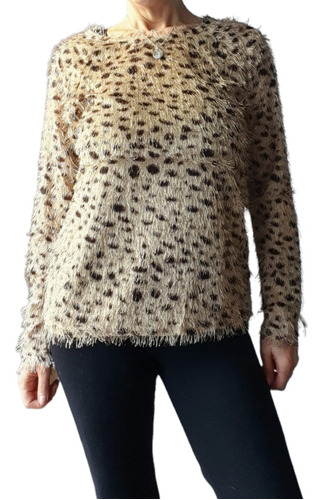 Sweater Finito / Remera Manga Larga Con Pelo Animal Print 