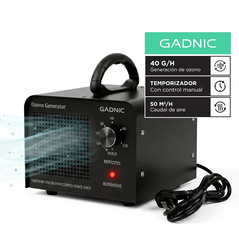 Generador De Ozono Gadnic Purificador De Aire Doméstico Potencia 80W Producción 40g/h Caudal 50m3/h Filtro Compuesto Temporizador Por Perilla Estructura De Acero Galvanizado SGCC