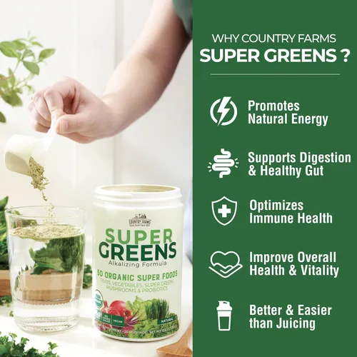 Mezcla De Bebidas Super Greens Country Farms, 900 G, 60 Porc
