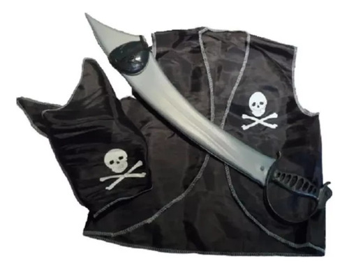 Disfraz Set Pirata Chaleco Espada Parche Bandana Niiños 3-6a