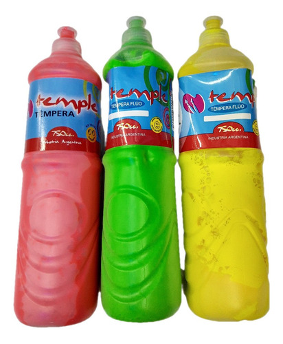 Tempera Fluo Temple 750ml X 3 Colores Verde Rosa Y Amarillo