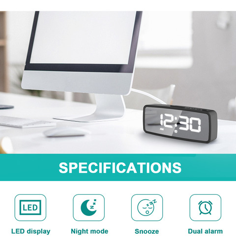 Reloj Despertador Digital, Pantalla Led Con Espejo De 5.1 Pu