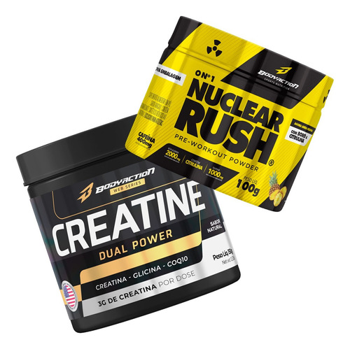 Creatina Dual Power 150g Pré Nuclear Rush Bodyaction Sabor Abacaxi