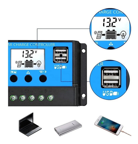 Regulador De Carga Solar 12 - 24 V Hasta 30 A Pantalla Lcd