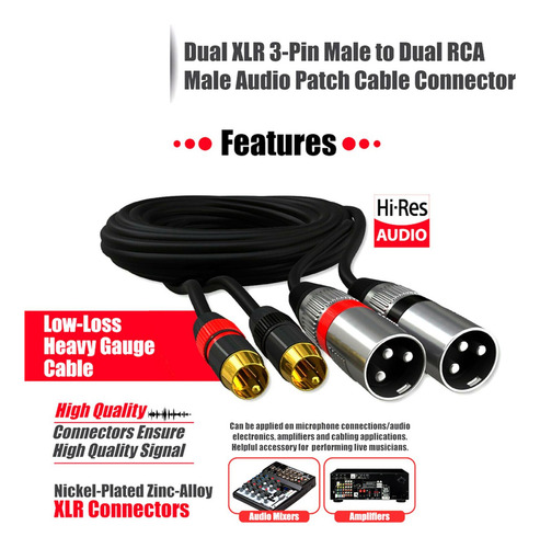 Cable Rca A Xlr Conexión De Audio Estéreo 2 Rca Macho A 1m