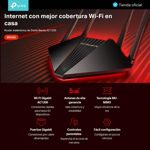Mercusys Mr30g, Router Gigabit Wifi De Doble Banda Ac1200