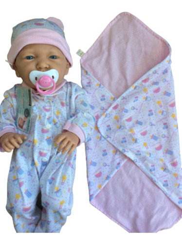 Imagen 3 de 10 de Bebote Real Bebe Reborn 53 Cm Bebote Con Chupete Osito Manta