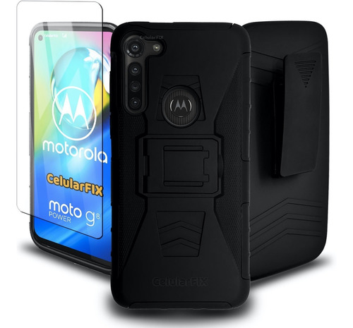 Funda Protector P/ Moto G8 Power Uso Rudo Clip + Mica 