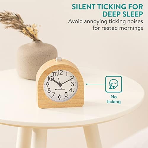 Navaris Reloj Despertador Analógico De Madera - Reloj Semici