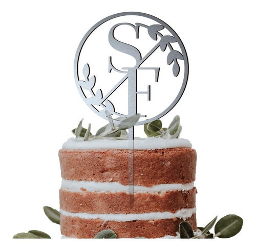 Cake Topper Adorno Para Pastel Iniciales Círculo Hojas