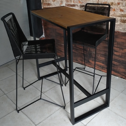 Imagen 2 de 3 de Mesa Barra 120x50 + 2 Taburetes Yute Tulum Industrial Cubo