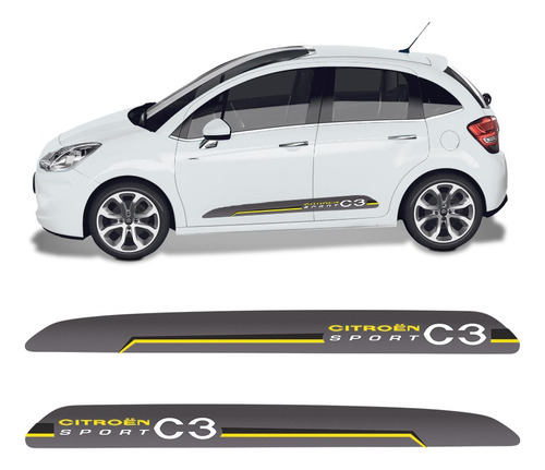 Adesivo Faixa Lateral Citroen C3 Sport 2013 2014 2015/2019 Cor Amarelo