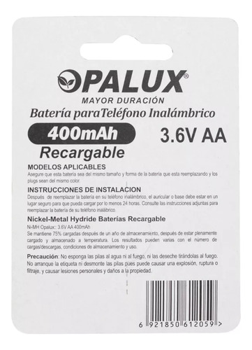 Batería Recargable Aa Ni-mh Para Teléfono Dh-400-3.6v Opalux