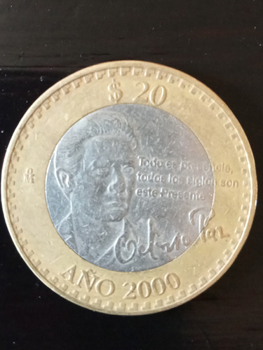 Moneda $ 20.00 Año 2000 Octavio Paz
