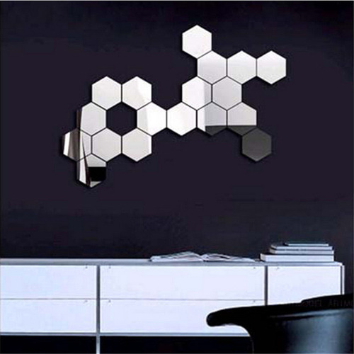 Calcomanía De Pared Removible De Vinilo Hexagonal Con Espejo