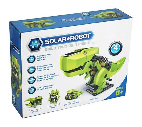 Robot Solar Dino 4 En 1 Color Verde Claro Personaje Dinosaurio