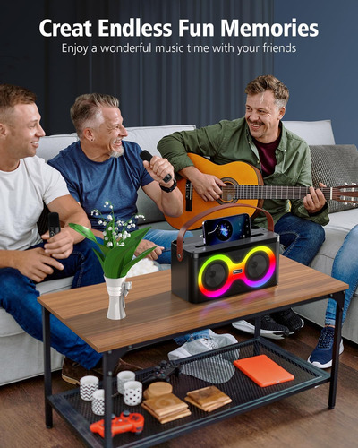 Máquina De Karaoke, Altavoz Bluetooth Portátil Con 2 Micrófo