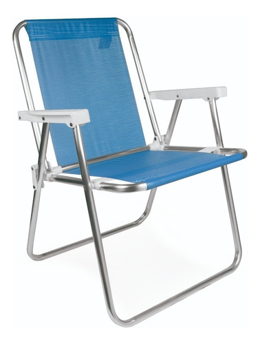 Cadeira De Praia Alta Aluminio Azul Forte 2274 Promoção Full