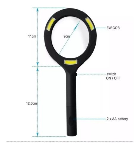 Lupa Lectura Mano Luz Led Lupa Luz 3w Aumento 3x 250