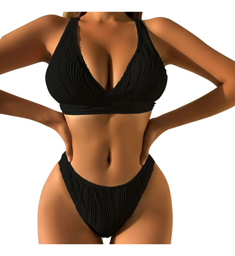 Bikini Acolchado Push-up Con Cuello En V Y Cuello Colgante D