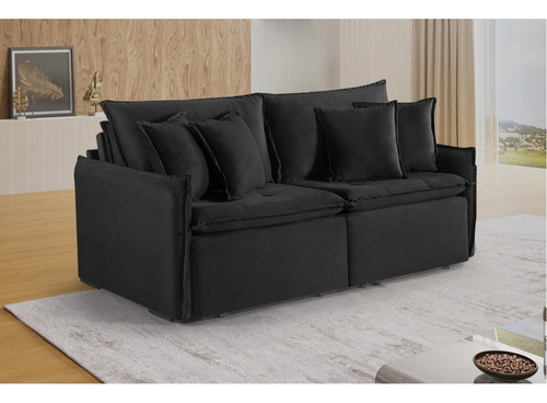 Sofá Cama Retrátil E Reclinável 220cm Ravena Preto Dg