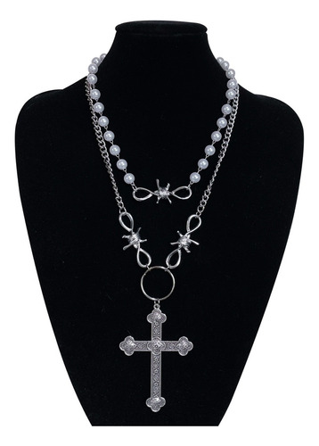 Korean Fashion Pearl Cross Pendant Necklace