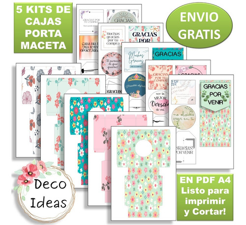 Imagen 1 de 4 de Kit Imprimible 04 Caja Porta Maceta Frase Gracias Por Venir