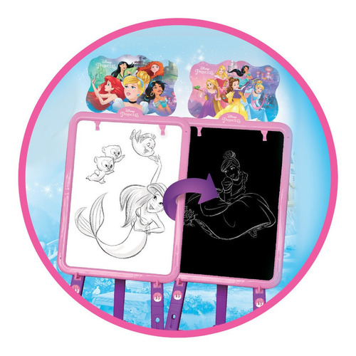 Imagen 2 de 5 de Pizarra Blanca Y Negra Marcador Y Tizas Disney Princesas Pie