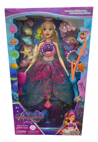 Muñeca La Sirenitas Con Luz En Cola Muñeca Sirena 30cm