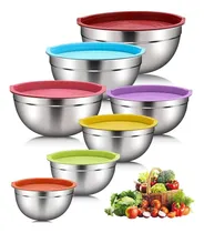 Comprar Set Bowls Acero Inoxidable 14 Piezas Con Tapas De Colores