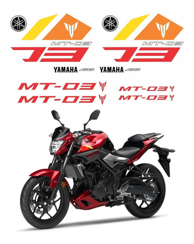 Kit Adesivos + Roda Refletivos Para Yamaha Mt-03 17124 Cor Vermelho