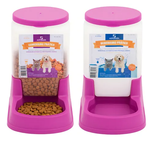 Kit Comedouro E Bebedouro Pequeno Pet 3l Automatico Cor Rosa