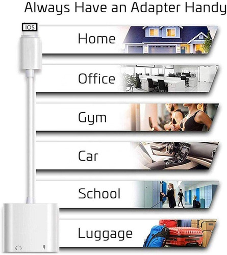 Imagen 6 de 6 de Adaptador Lightning Para Carga Y Audifonos 2 En 1 P/ iPhone