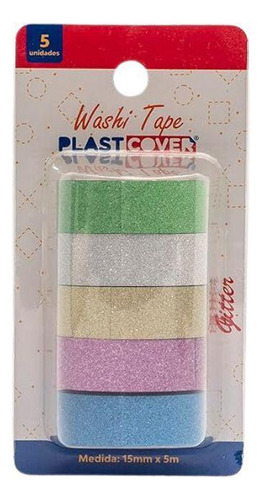 Washi Tape - Plast Cover - Glitter Bl Com 5 Unidades