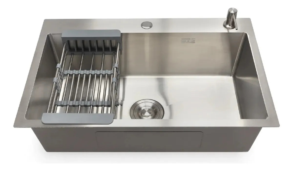 Bacha De Cocina Moderna Acero Inoxidable Simple Con Secaplatos Rectangular Fika 70x45x20cm Plateada