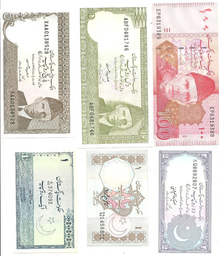 Pakistan: Lote 6 Billetes Año 2010 ¡sin Circular!