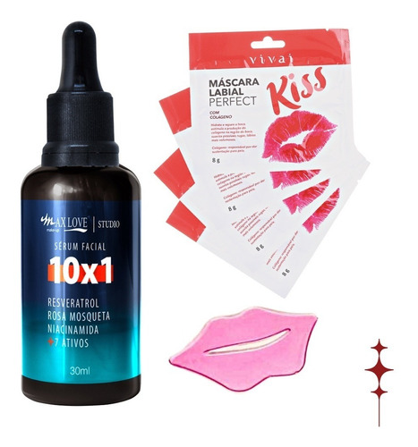 Kit Sérum Facial 10 Activos En 1 + 4 Máscara Labial Colágeno