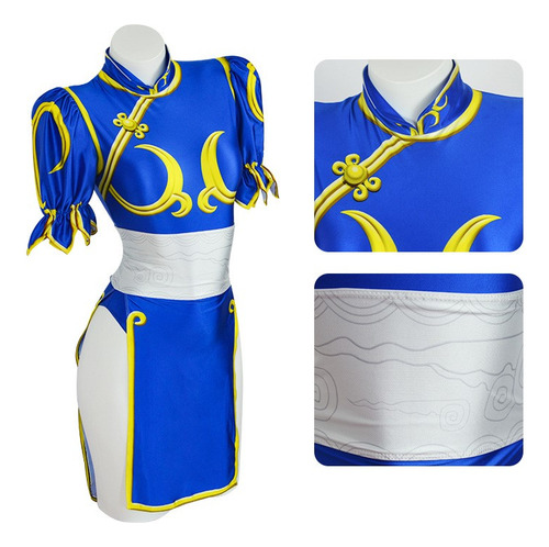 Disfraz De Cosplay De Chun Li, Cos Sf, Juego De Rol, Azul Qipao