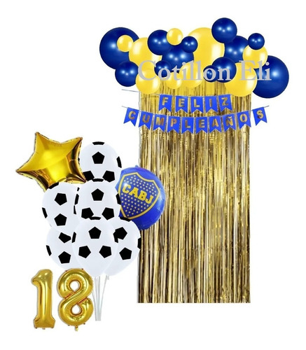 Set Feliz Cumple Futbol Boca Juniors Globos Banderin Cortina