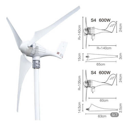 Imagem 3 de 6 de Aerogerador Turbina Energia Eólica 600w 12/24v - C/ Controla