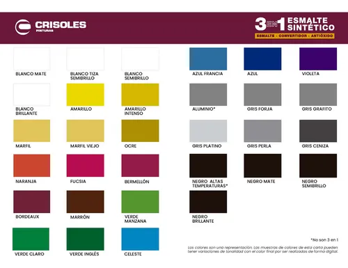 Pintura Esmalte Sintetico 3 En 1 0.900 Lts - Crisoles Acabado Brillante Color Negro