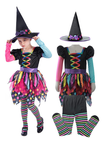 Vestido De Disfraz De Bruja Arcoíris Para Niñas De Lingway T