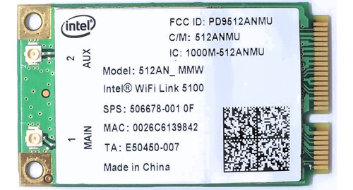 Tarjeta Wifi Mini Pci-e Intel Link 5100 802.11b/g/n 300 Mbps