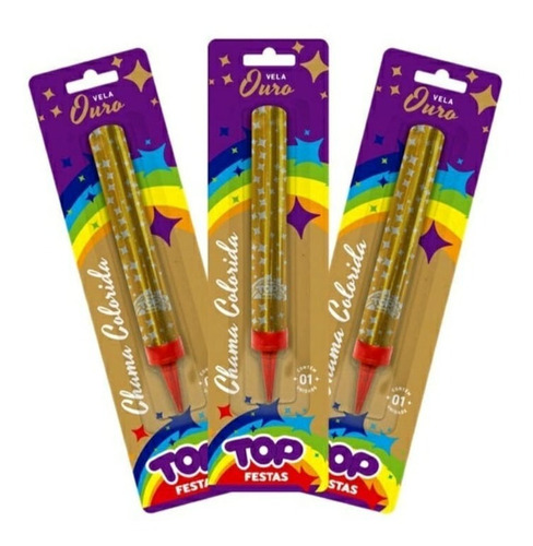 Imagem 4 de 8 de Vela De Aniversário Chama Colorida Top Festas Vulcão